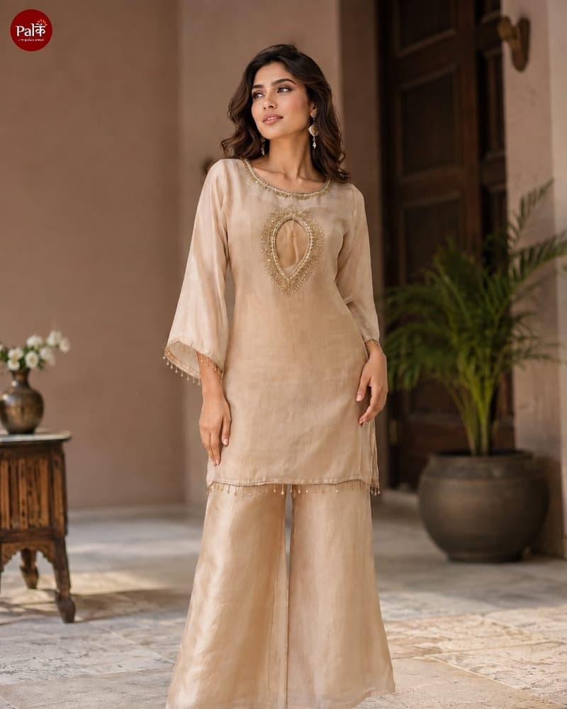 2009 Skin Pearl Embroidered Sharara — Full Silhouette