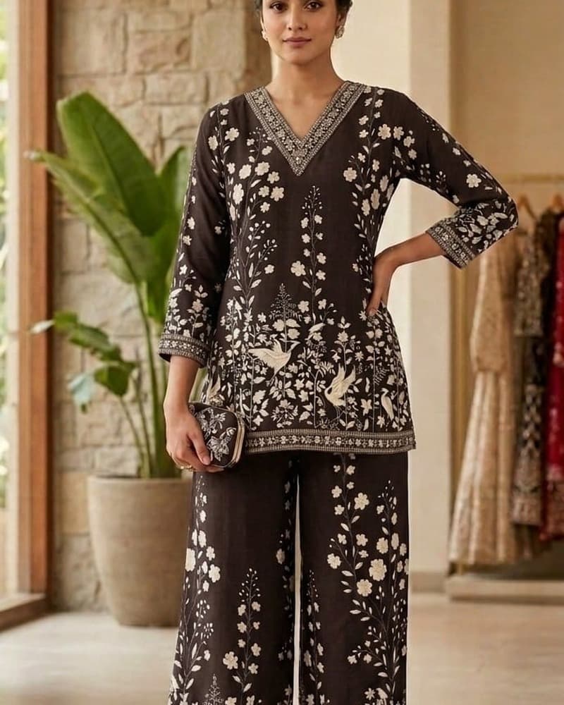6198 Brown Slub Co-ord Set — Full Silhouette