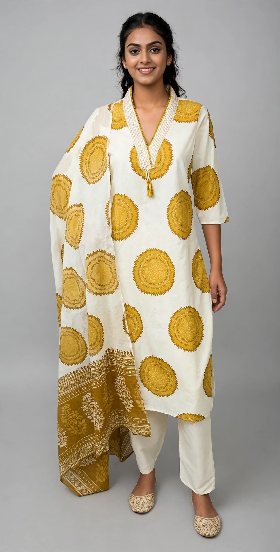 DES-13336 Mustard Suit Set — Full Silhouette