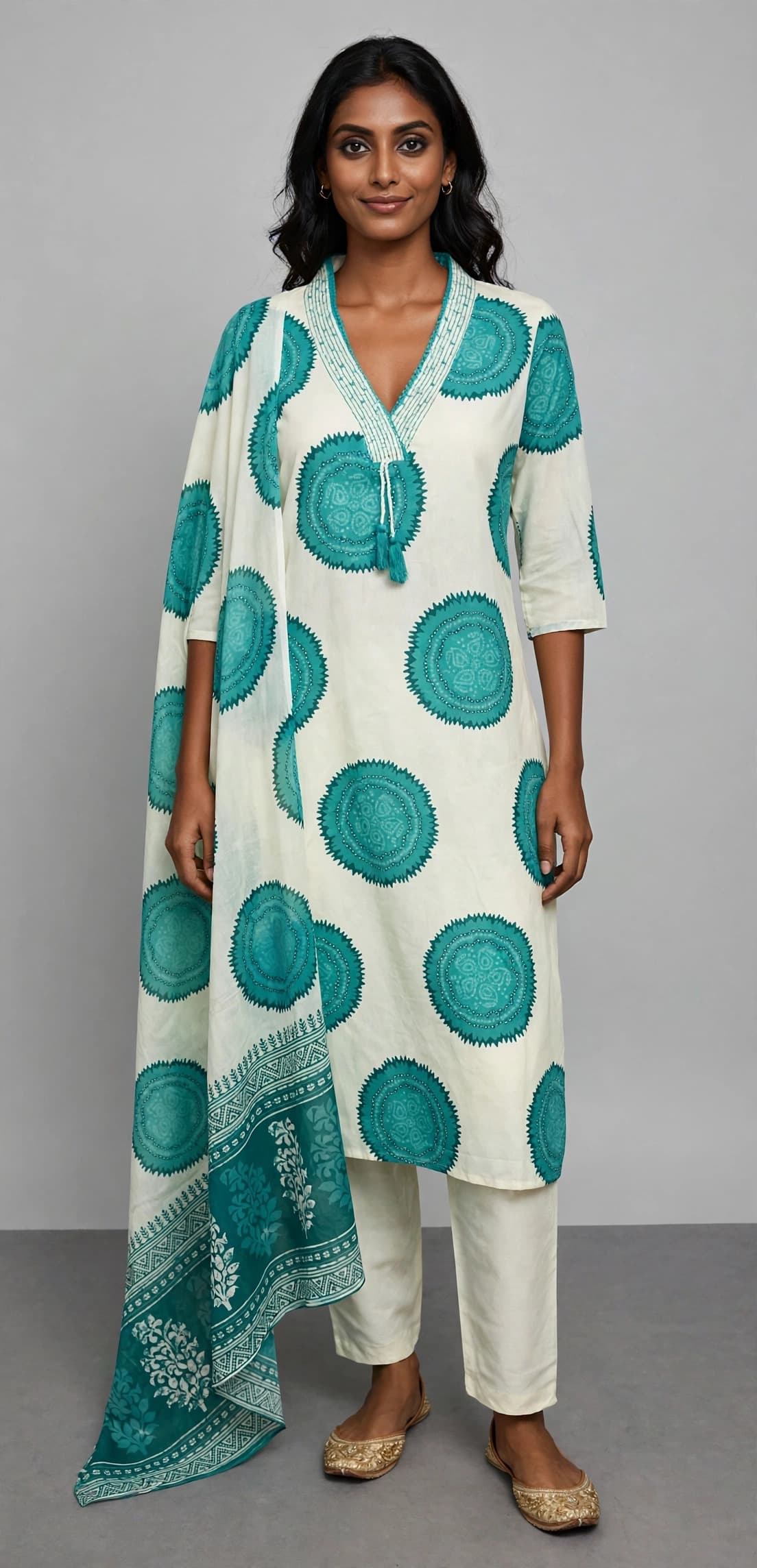 DES-13336 Teal-Green Suit Set — Full Silhouette