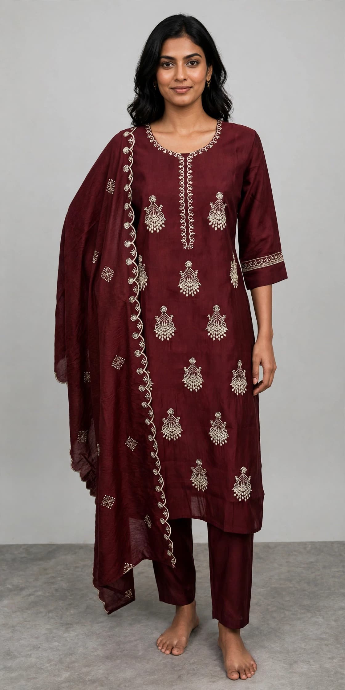 DES-16822 Dark-Maroon Suit Set — Full Silhouette
