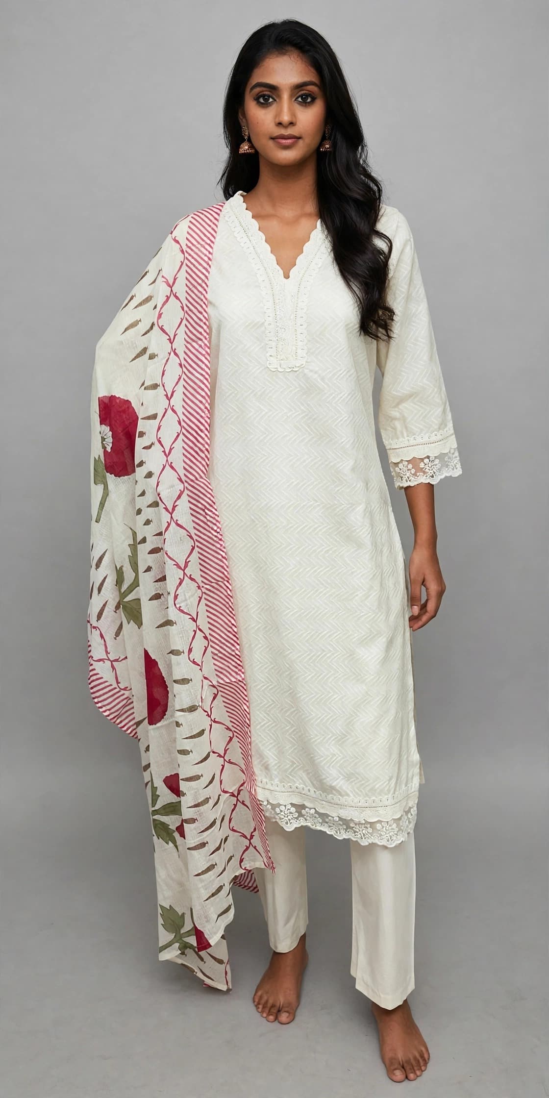 DES-16943 Cream Suit Set — Full Silhouette