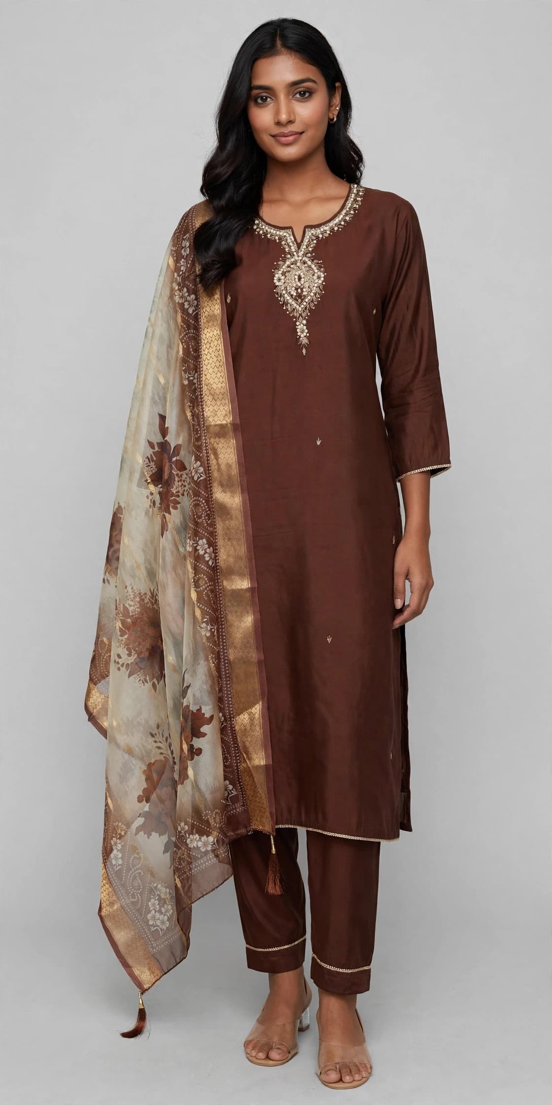 DES-18038 Chocolate-Brown Suit Set — Full Silhouette