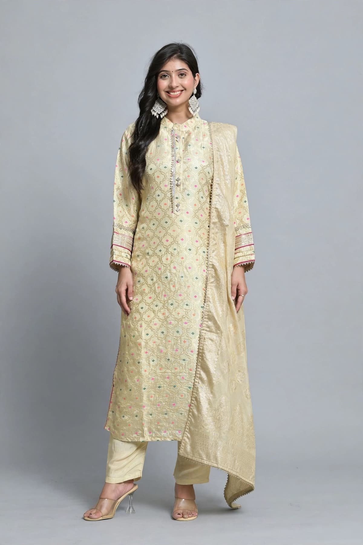 DES-18182 Cream Suit Set — Full Silhouette