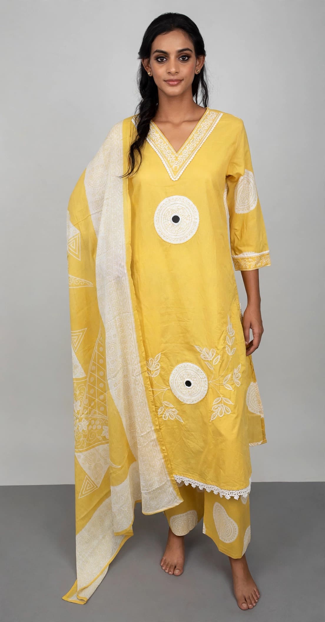 DES-18453 Butter-Yellow Suit Set — Full Silhouette