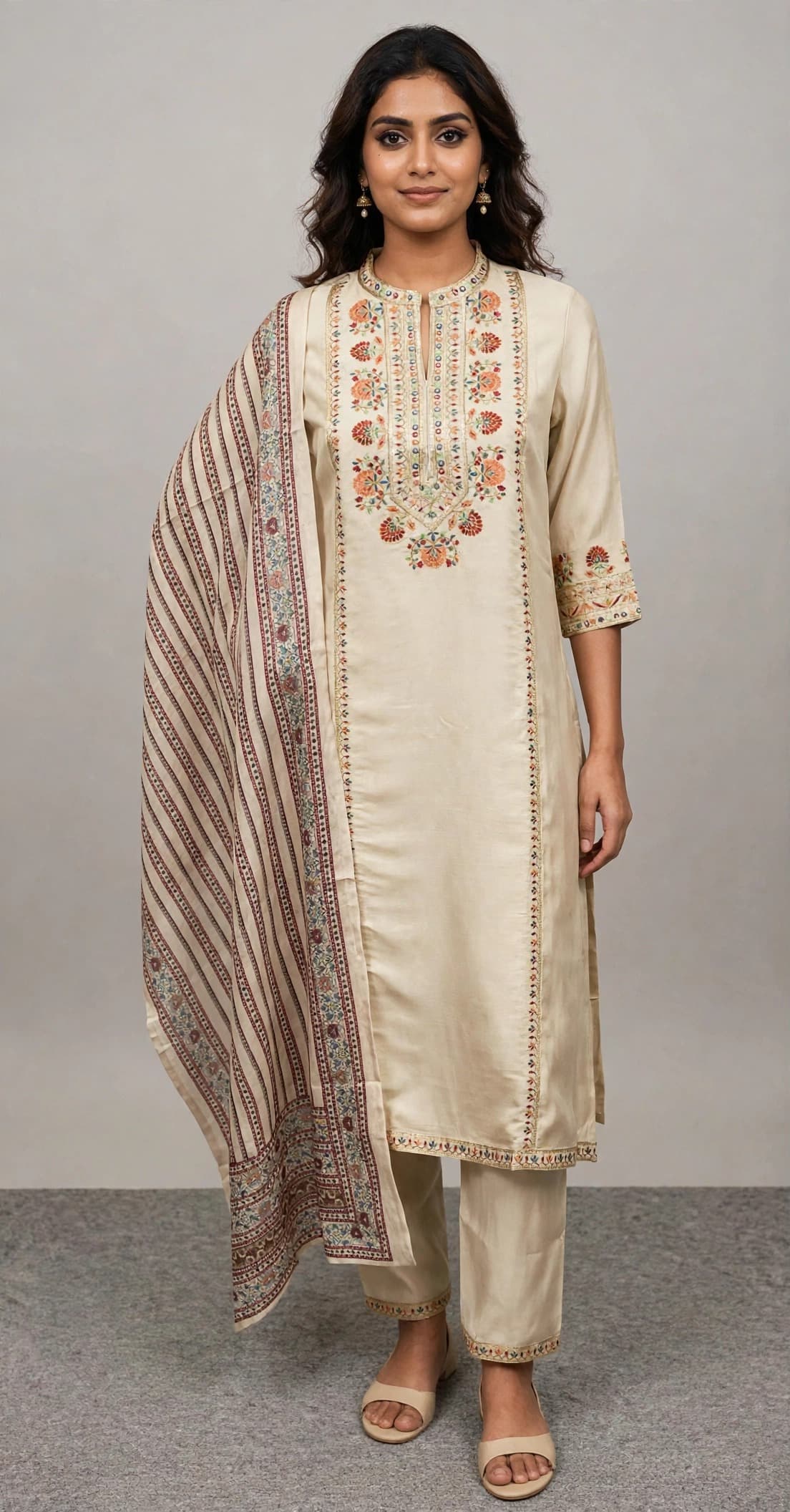 DES-18463 Cream Suit Set — Full Silhouette