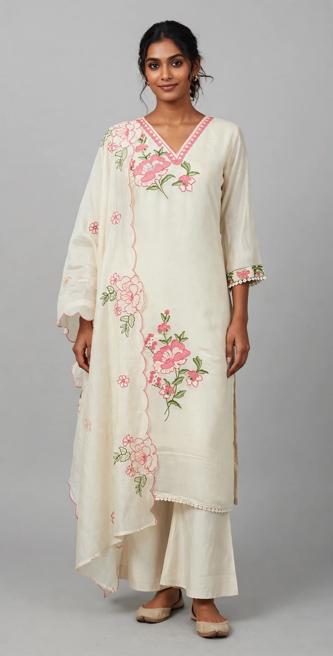 DES-18472 Cream Suit Set — Full Silhouette