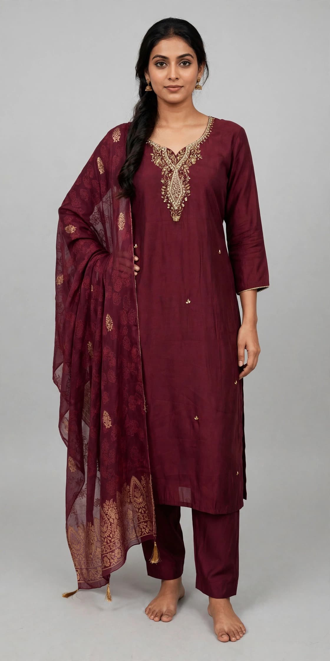 DES-18479 Dark-Gajri Suit Set — Full Silhouette