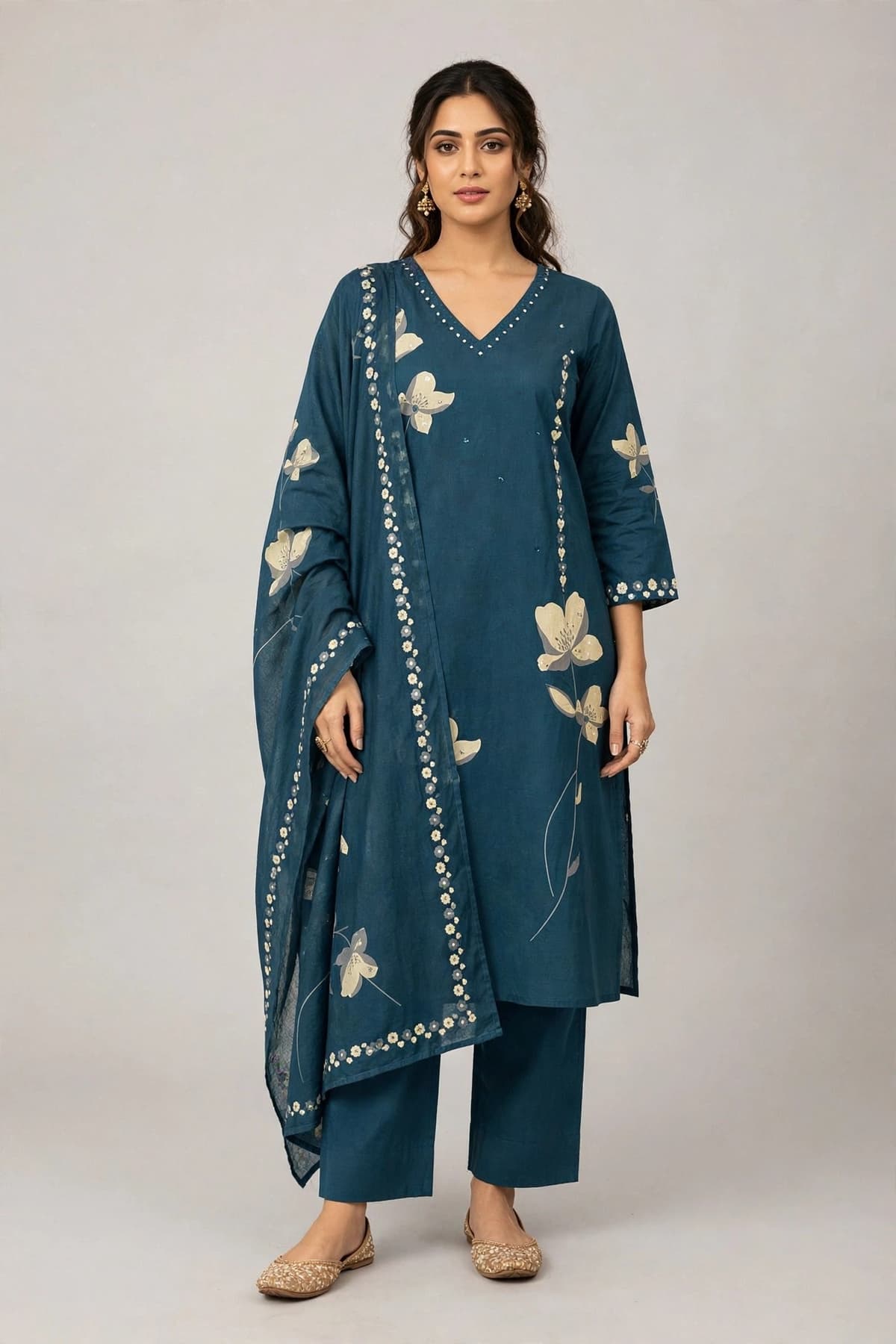DES-18514 Peacock-Blue Suit Set — Full Silhouette