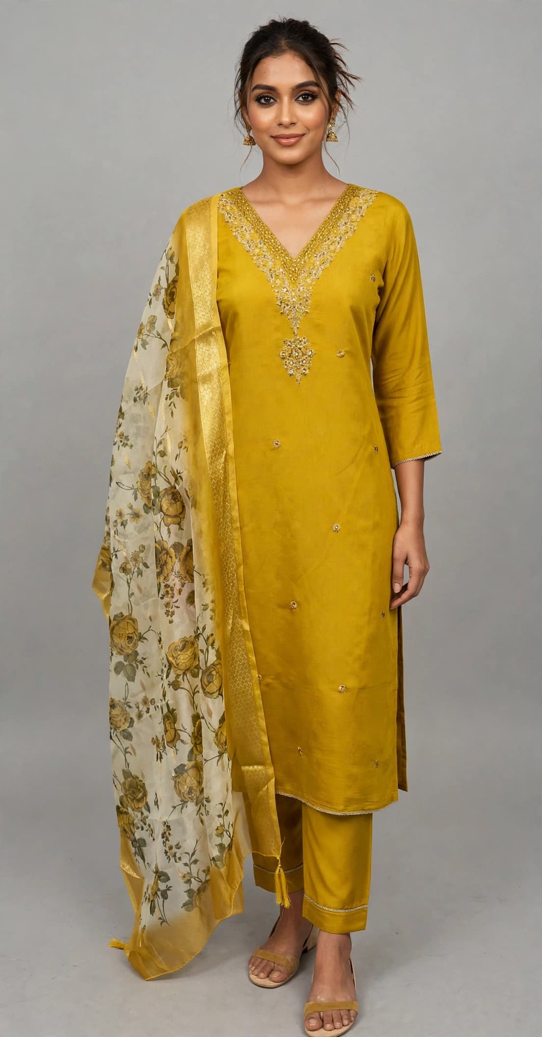 DES-18521 Mustard Suit Set — Full Silhouette
