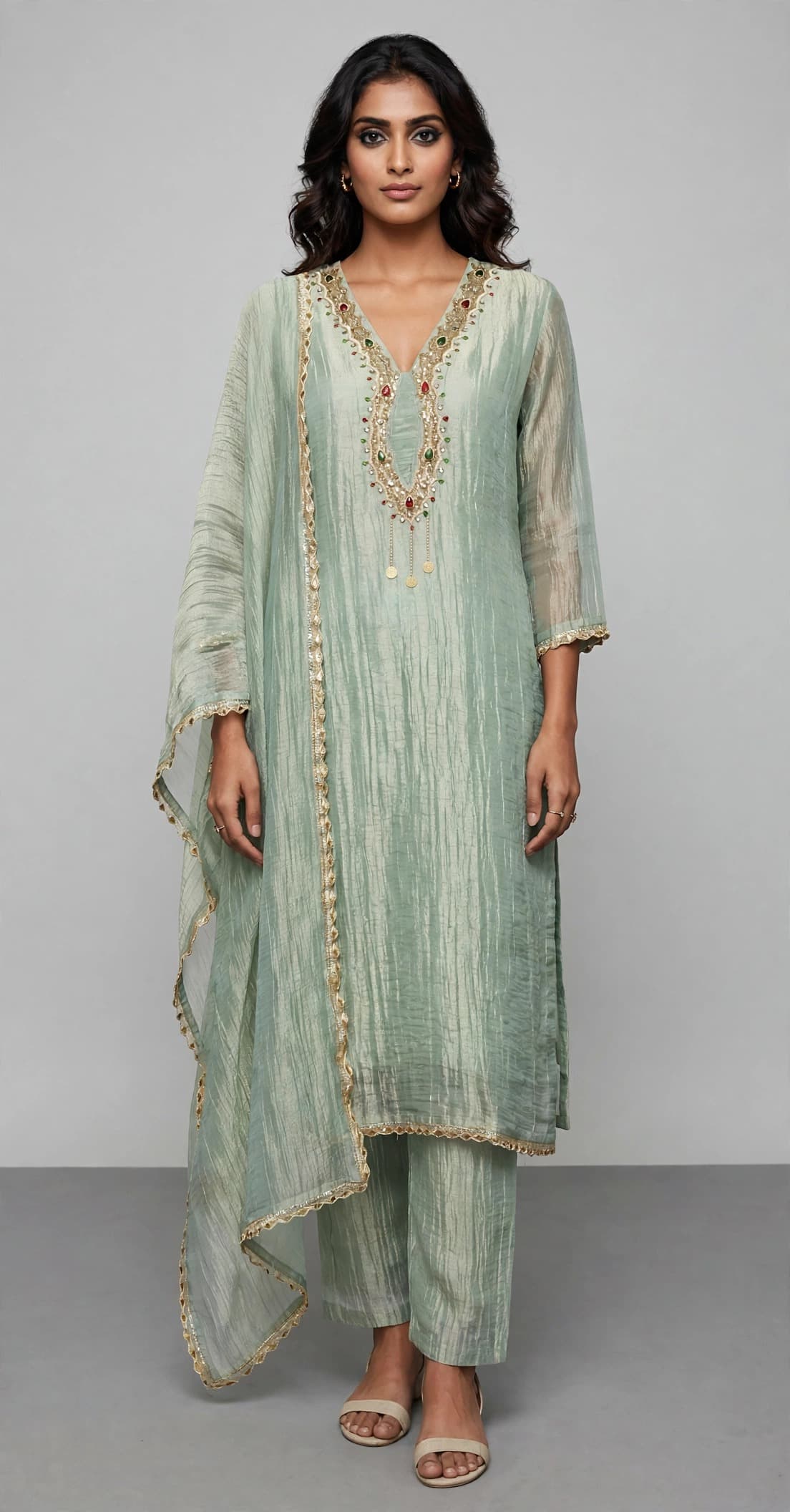 DES-18531 Pastel-Sea-Green Suit Set — Full Silhouette