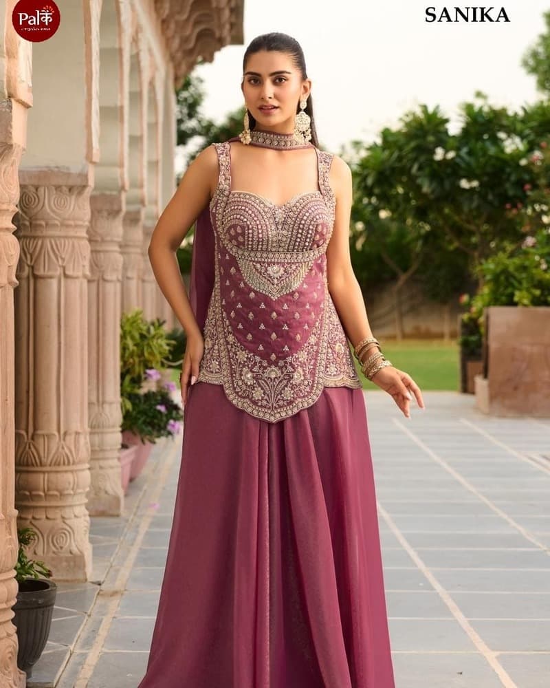 Sanika Wine Tilla Embroidered Set — Full Silhouette